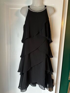 SL Fashions Black Evening Dress with Embellished Neckline XL